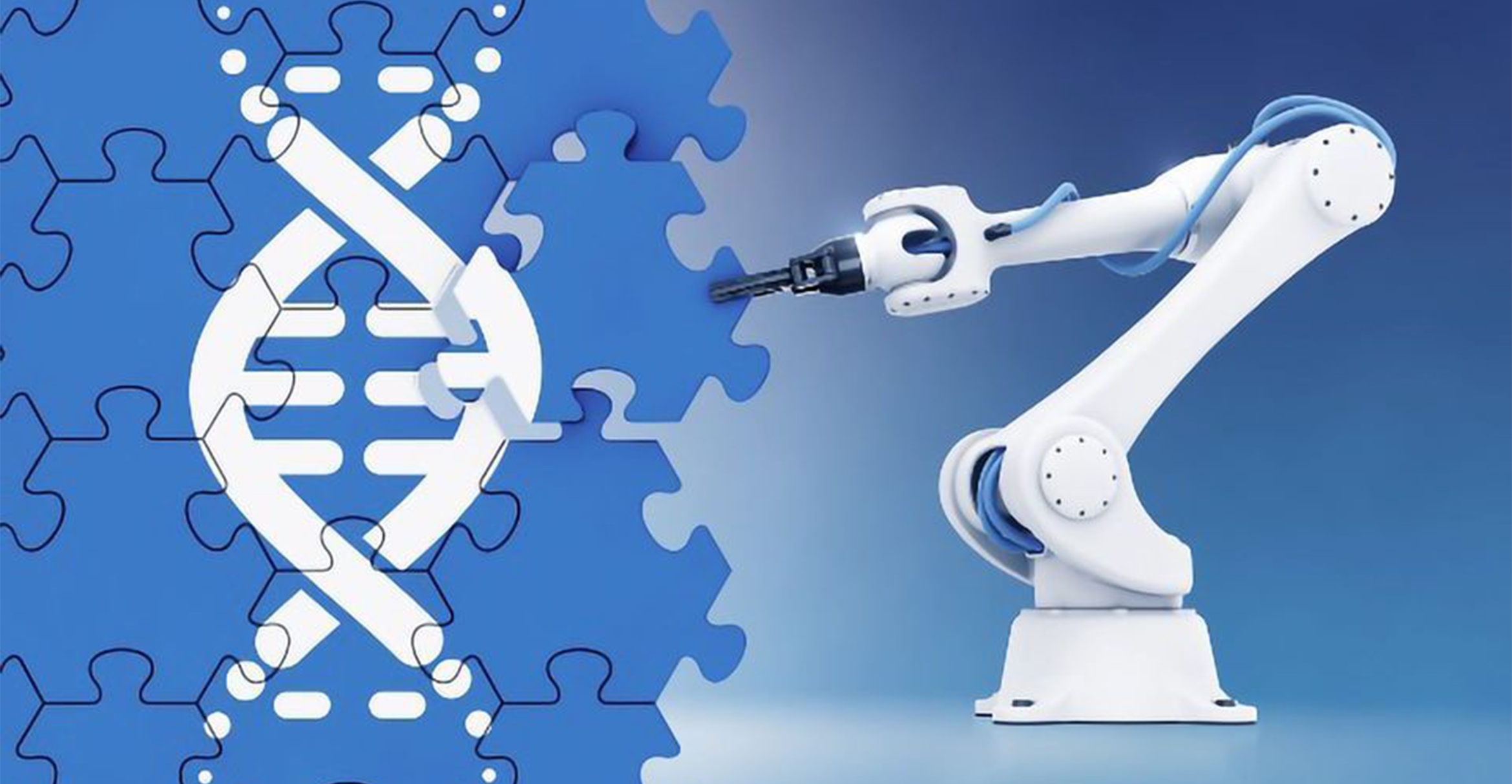 illustration of a robotic arm working with DNA