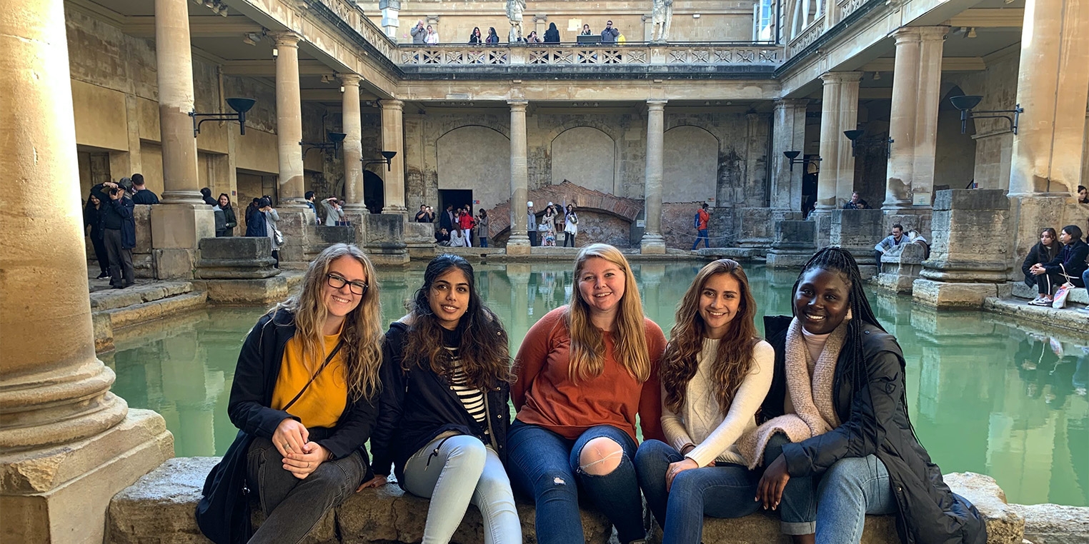 Education Abroad Students picture at the Roman Baths in England