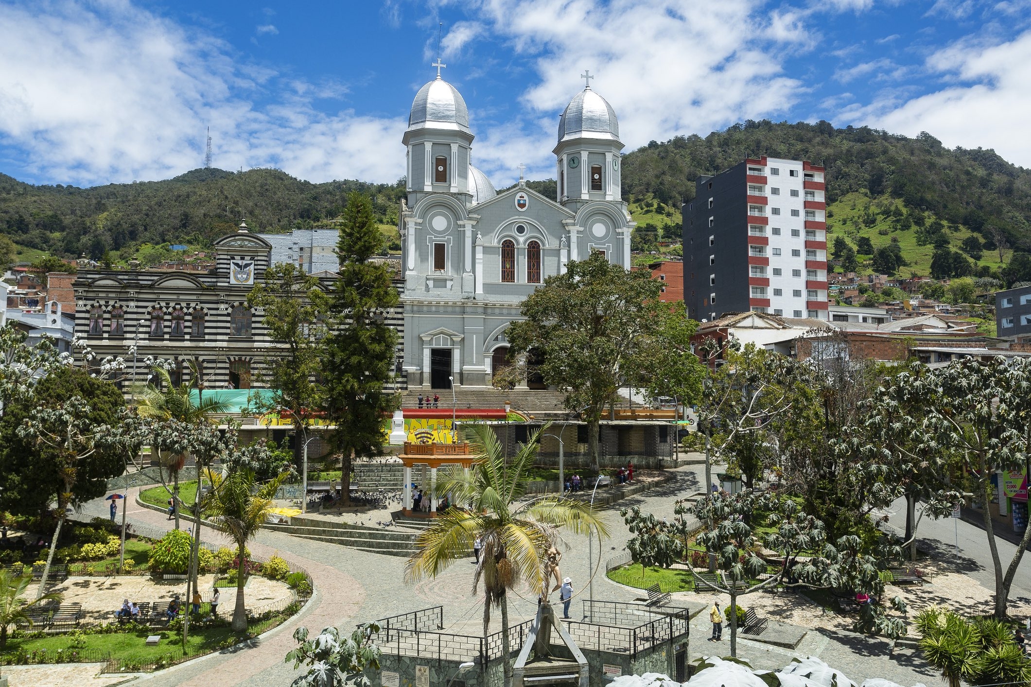a cathedral in the middle of a mountain town in Colombia