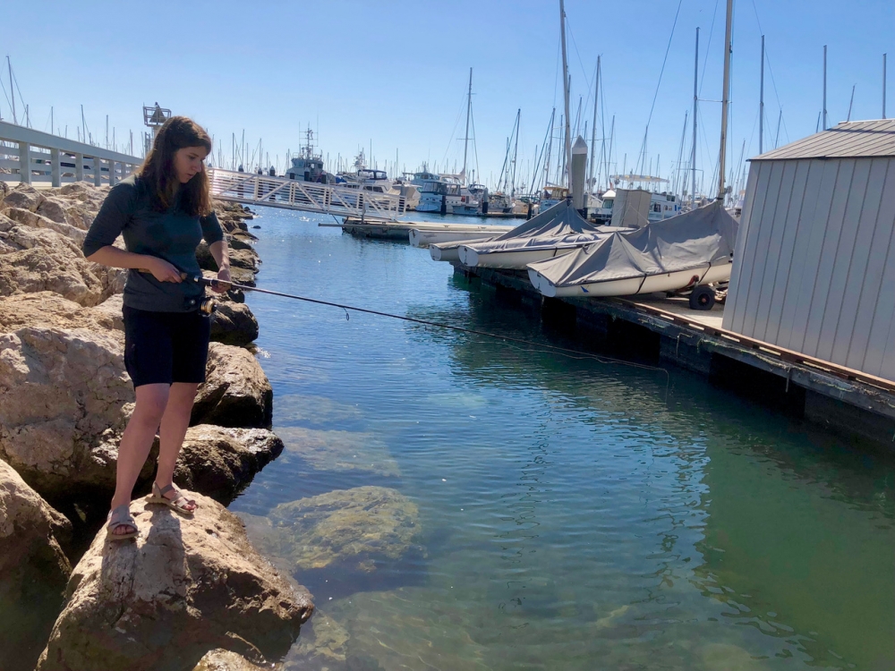Hardison fishing for opaleye in the Santa Barbara harbor
