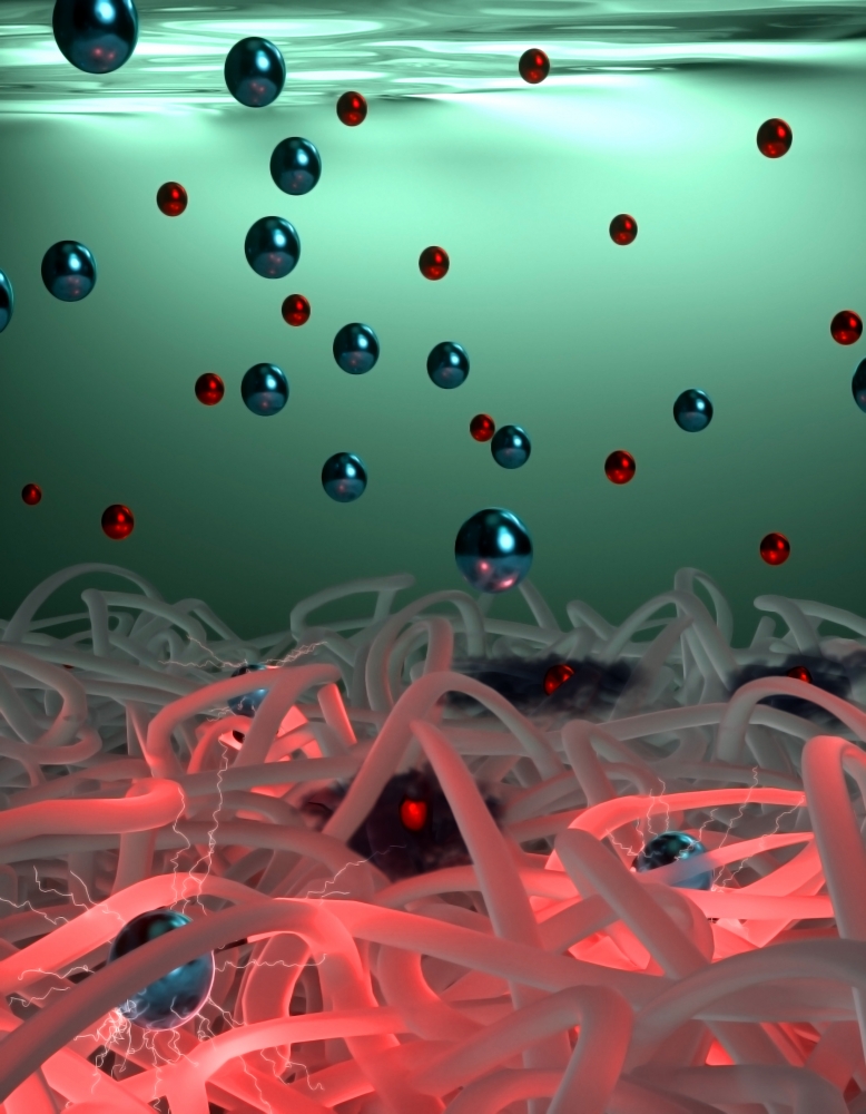 Concept illustration depicts highly mobile electrons moving across the polymer
