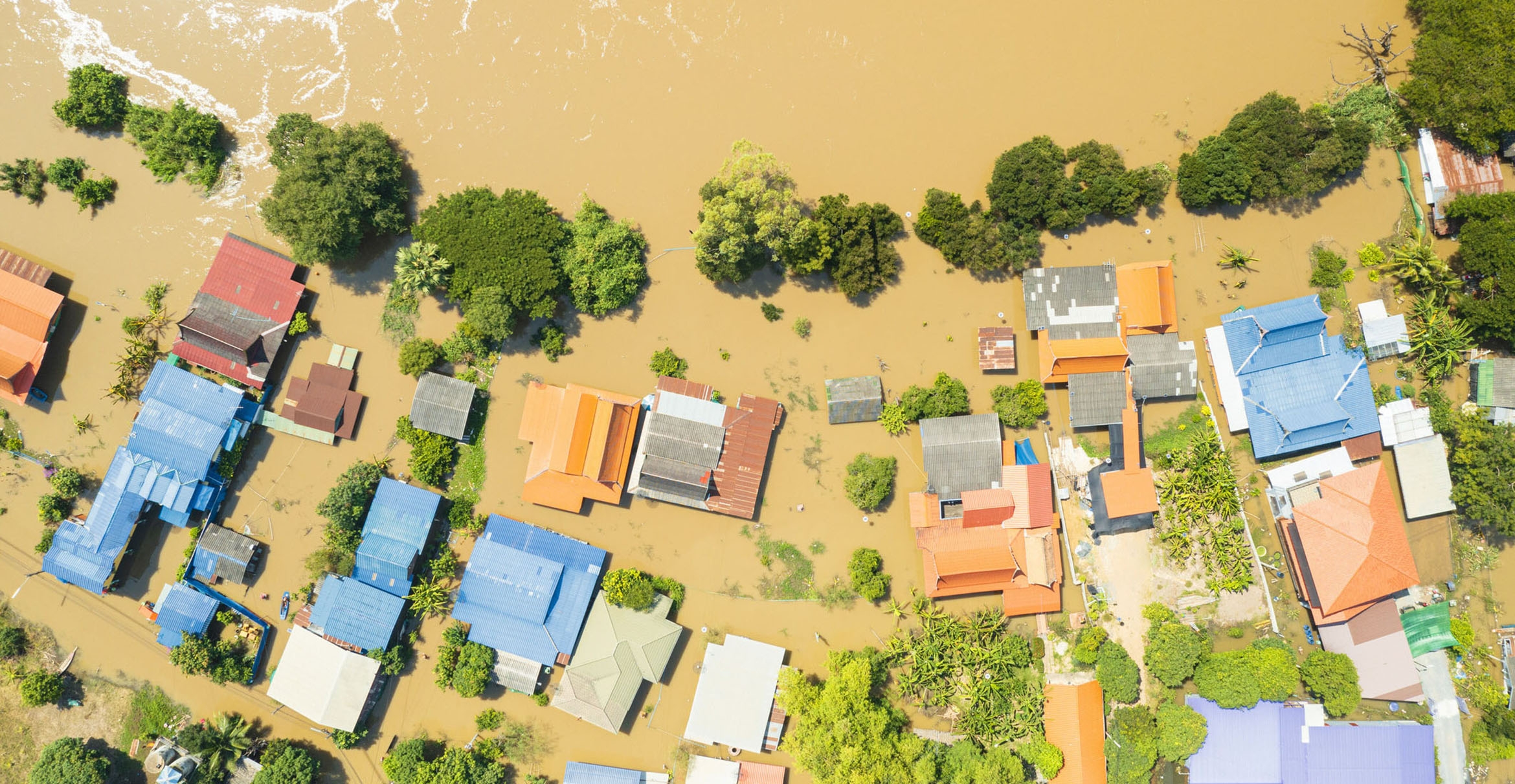 Houses submerged after a flood in Thailand