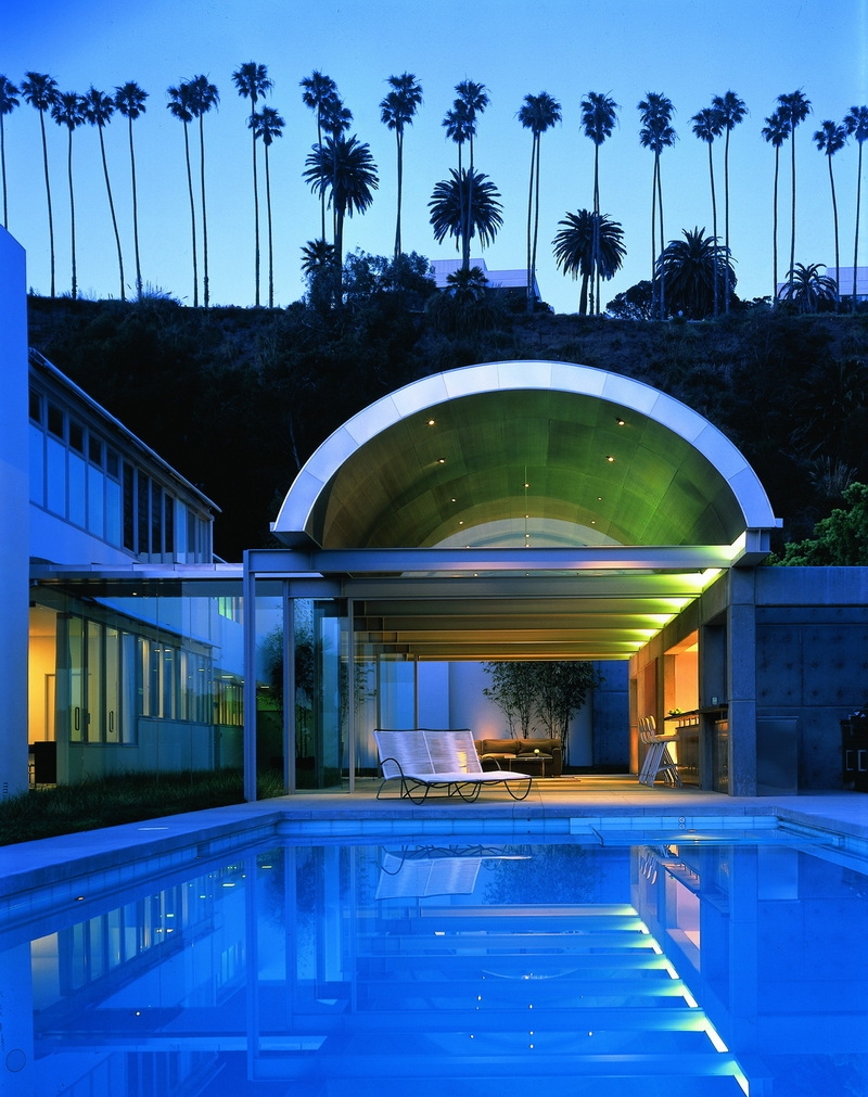 Pool view of Neutra House extension by architect Steven Ehrlich