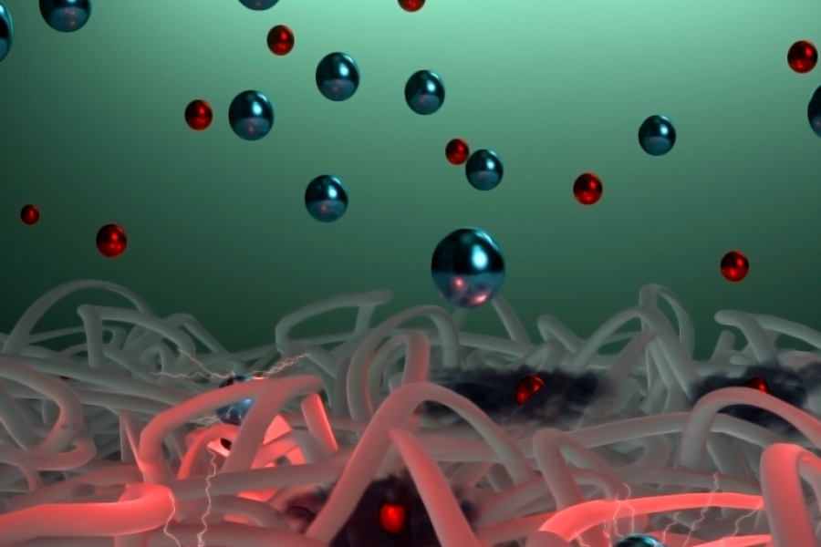 Concept illustration depicts highly mobile electrons moving across the polymer